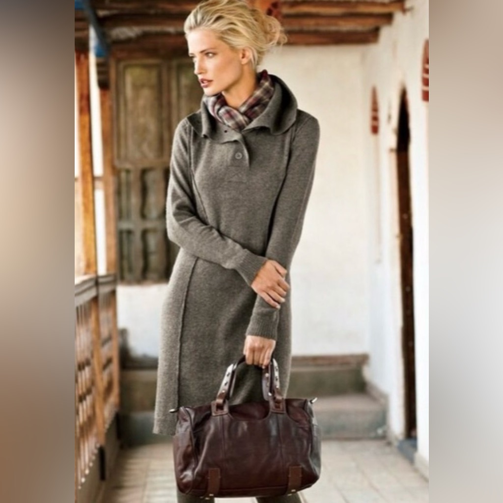 Women’s Gray Knit Sweater Dress With Funnel Collar